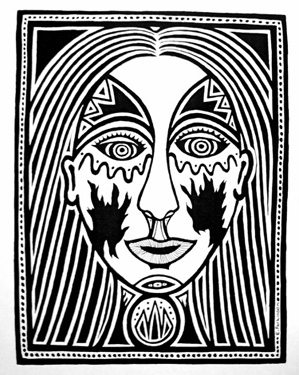 Woman with a fiery face by Liz Parkinson