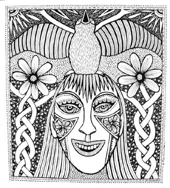 Woman with Bird & Flowers by Liz Parkinson