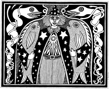 Wizard with Fish, Snakes & Worms by Liz Parkinson