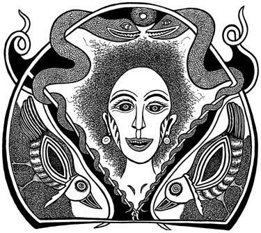 Woman with Snakes & Turkeys by Liz Parkinson
