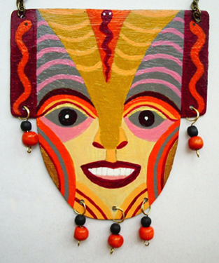 Face with red & orange snakes by Liz Parkinson