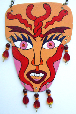 Face with red snakes by Liz Parkinson