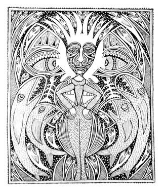 Woman with Fishes & Faces by Liz Parkinson
