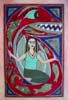 Woman inside the red snake with fishes by Liz Parkinson